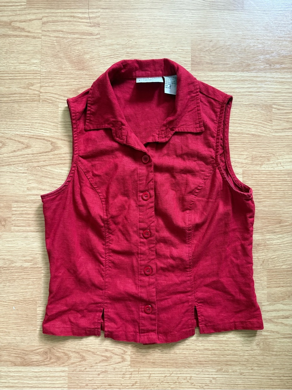 VTG 90s Studio Ease Linen Rayon Red Sleeveless Button Down Blouse Size 6 / XS